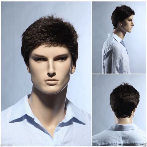 New 100% human hair men short wigs full virgin black wig hairpiece toupee black