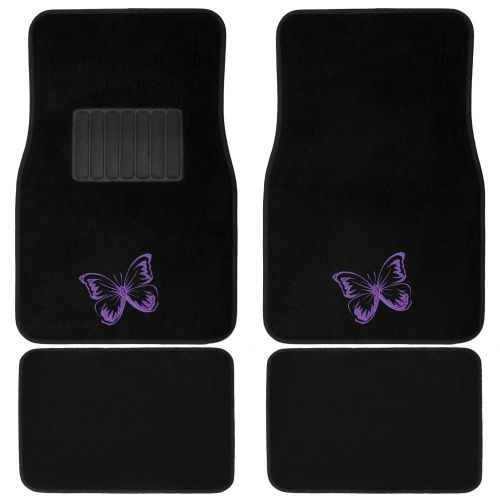 Butterfly car floor mats for auto 4pc carpet semi custom fit heavy duty heel pad