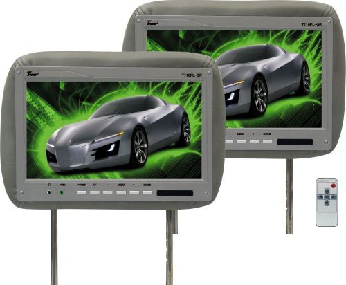 Pair of tview t110pl gray car video 11.2&#034; headrest monitors + 2 remotes