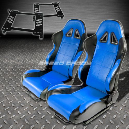 Pair type-5 reclining black blue woven racing seat+bracket for 90-99 mr2 sw20