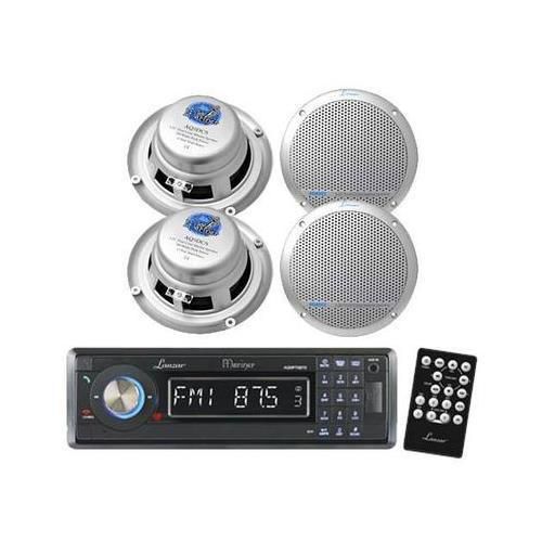 New aqmp70btb marine mp3/usb/sd am/fm radio w/bluetooth &amp; 4 new silver speakers