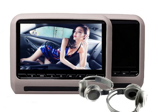 Grey 9 inch car headrest tablet dvd player wireless ir headphone fm sd usb hdmi