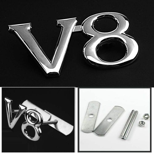 Chrome silver v8 3d metal racing front hood grille badge emblem v8 logo