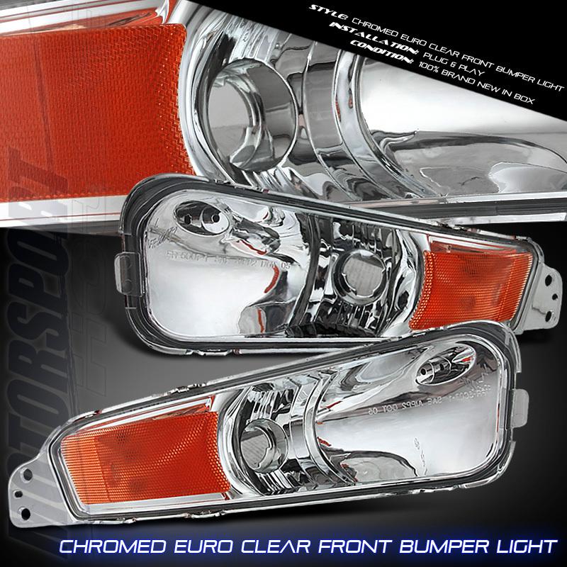 05 06 07 ford mustang coupe gt v6 chrome amber front bumper signal lights pair