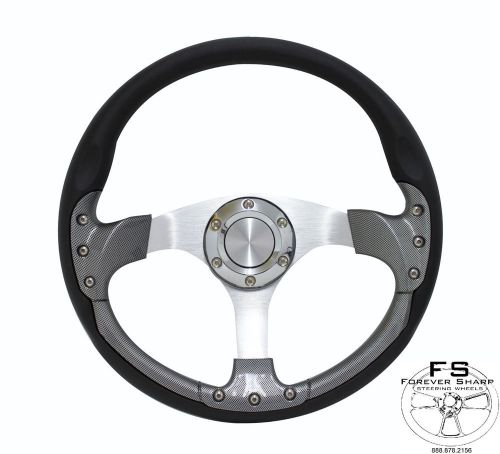 Boat steering wheel (performance i black / silver cf) ~6 hole x 2 3/4 bolt patt.