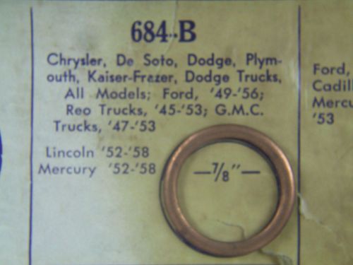 1949 to 1956 ford 7/8&#034; oil plug crushable copper bound asbestos gasket n.o.s.