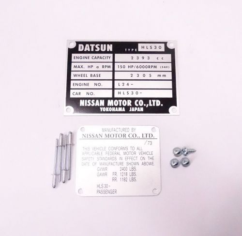 Data plate set datsun 240z 1970-73 door jamb and engine tags