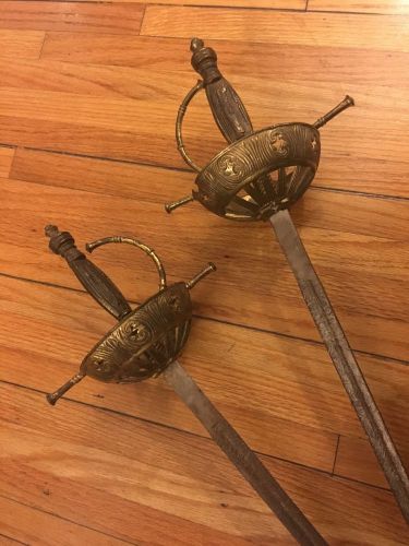 Pair of fancy vintage steel blade cup hilt rapiers