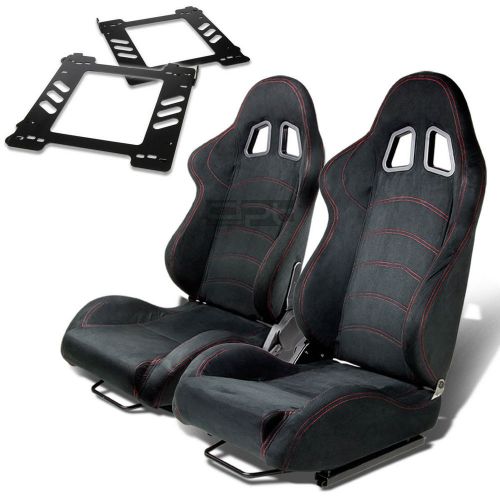 Type-1 racing seat black suede+silder/rail+for 92-99 bmw e36 2-dr bracket x2