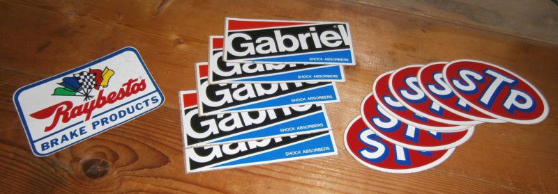 Lot of 12 vintage 1970's racing stickers raybestos, gabriel shocks, stp