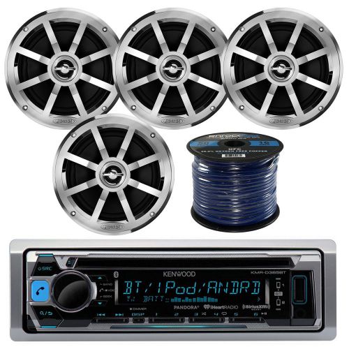 Kenwood kmrd365bt bluetooth cd boat receiver, 4x jensen 6.5&#034; speaker, 50ft wire