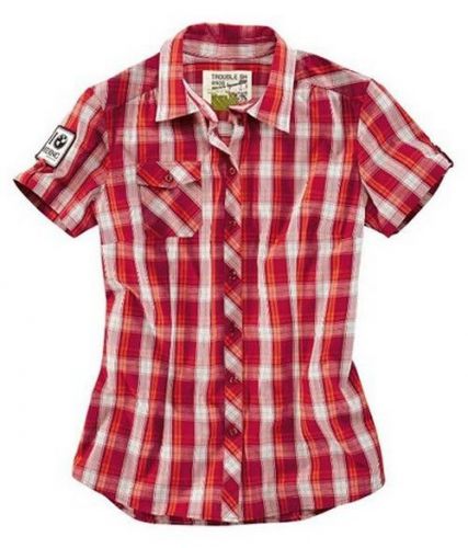 Bmw genuine motorcycle vintage women&#039;s short-sleeve blouse l red-and-white check