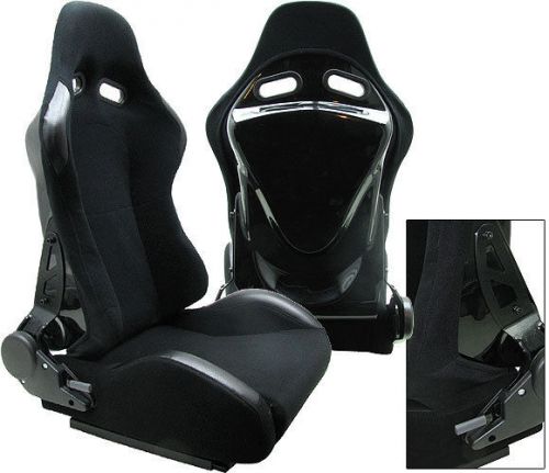 2 black cloth + hard back cover racing seats reclinable + sliders for pontiac **
