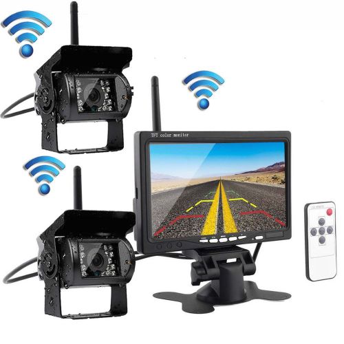 2 x wireless ir night vision rear backup camera system + 7&#034; monitor for rv truck