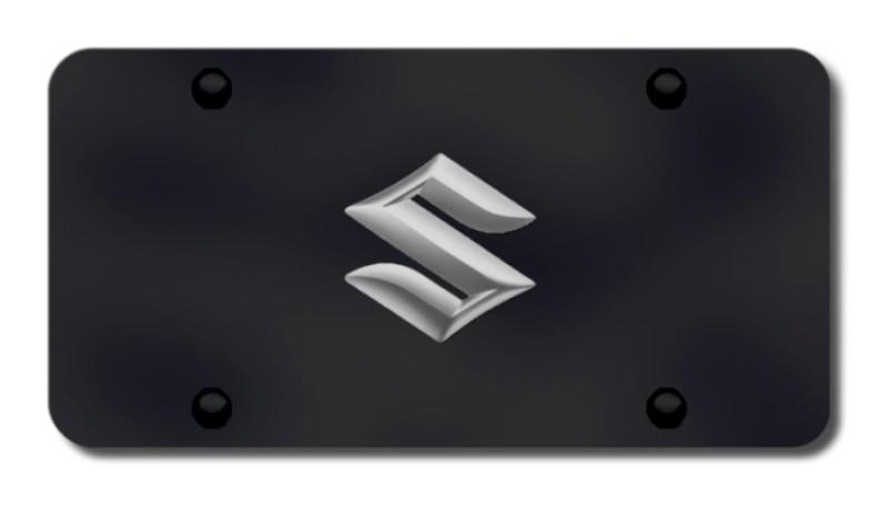 Suzuki logo chrome on black license plate made in usa genuine