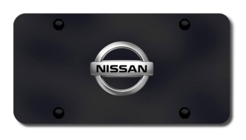 Nissan logo chrome on black license plate made in usa genuine