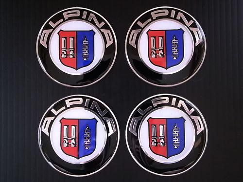 Set of 4 alpina center wheel cap aluminum decal / sticker 2.45" emblem new 62mm