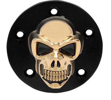 Drag specialties black w/ gold 3-d skull points cover for harley twin cam