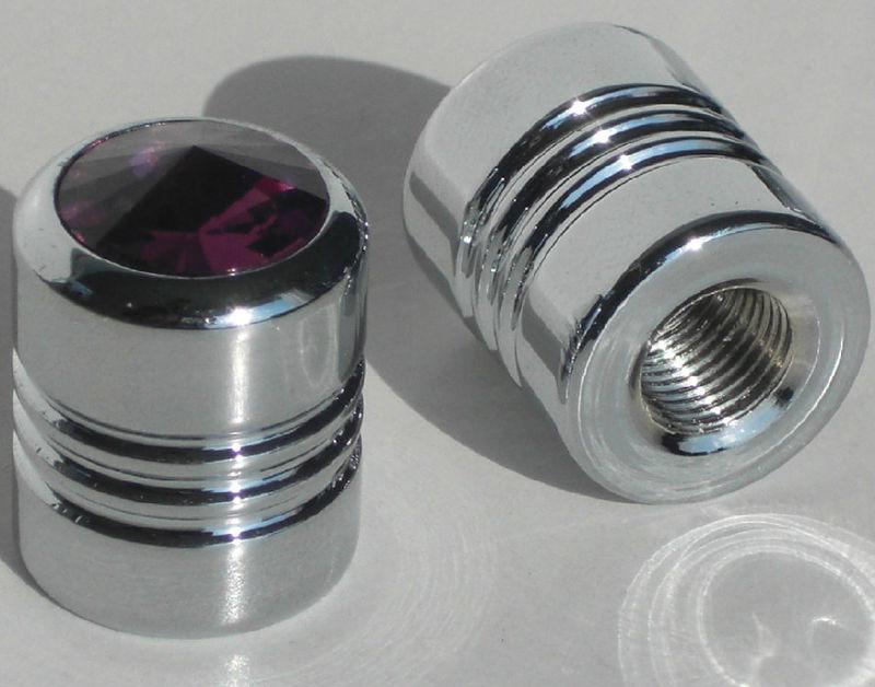 2 chrome & purple swarovski crystal gem valve caps - motorcycle chopper cruiser
