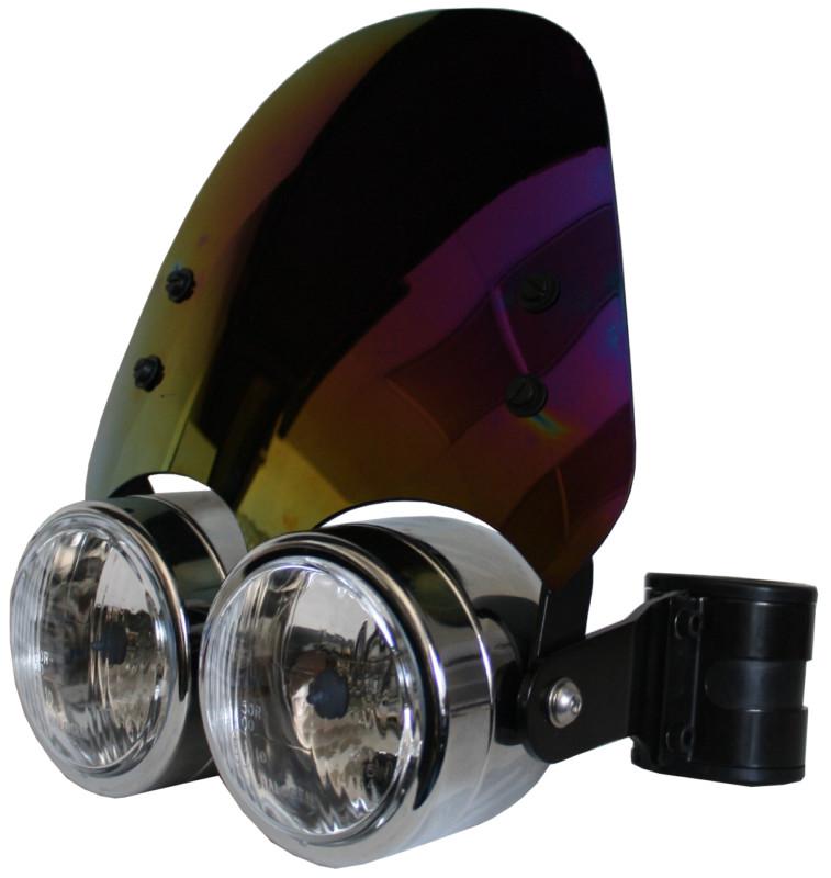 Chrome dual 4.5in headlight w/ 54 - 57mm brackets & iridium shield motorcycle