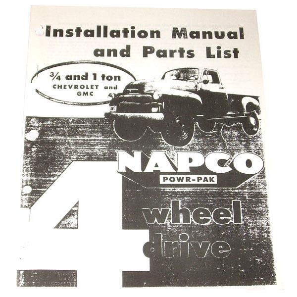 1955 1956 1957 1958 1959 napco installation manual & parts for chevy gmc truck 