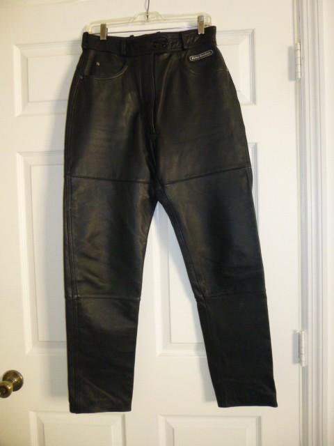 Womens harley davidson 5 pocket black leather pants size 12