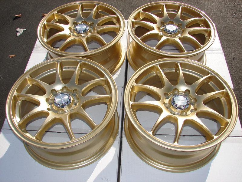15 4x100 4x114.3 gold 4 lug wheels integra scion xb lancer galant zx2 yaris rims