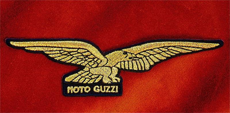 Moto guzzi motorcycle iron on patch w/extra nice gold  -  5 3/4 inches wide