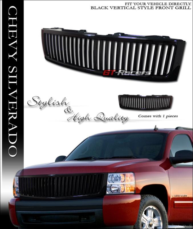 Blk vertical front bumper hood grill grille abs 2007-2013 chevy silverado pickup