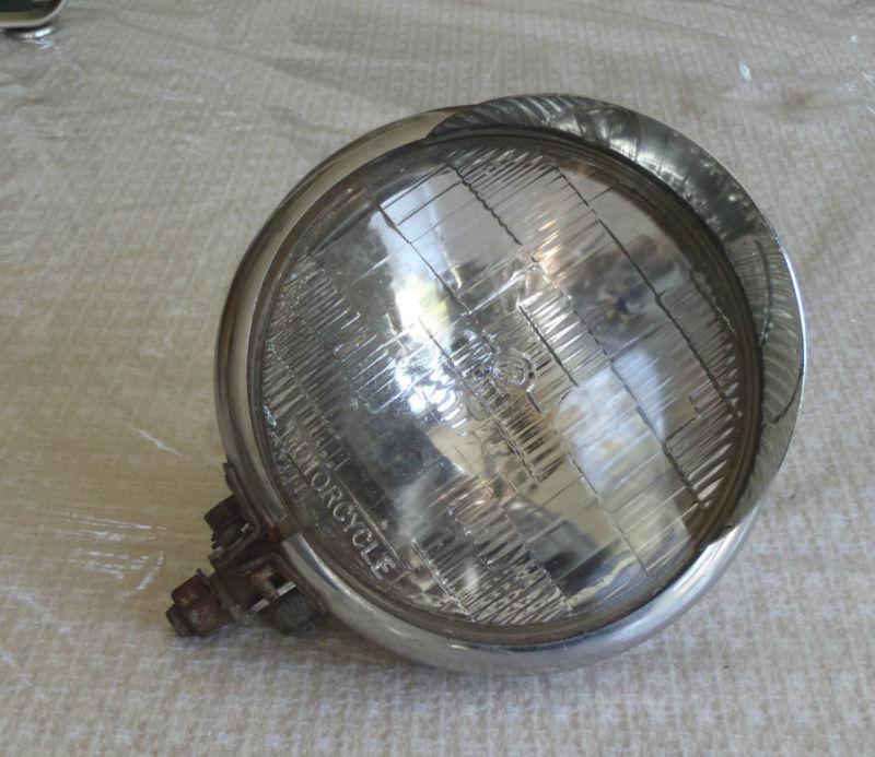 Vintage chrome old motorcycle headlight w visor by kd 
