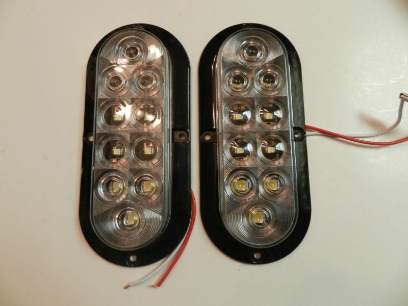 (2) trailer truck clear/ white led surface mount 6" oval utility light sealed 