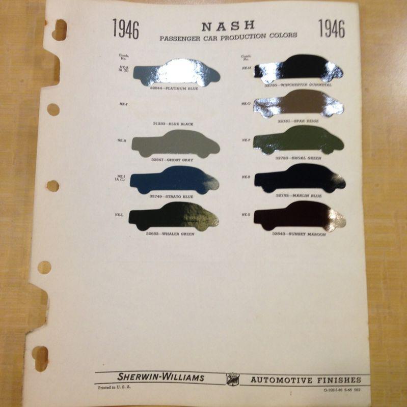 1946 nash sherwin -williams paint color chip chart~car