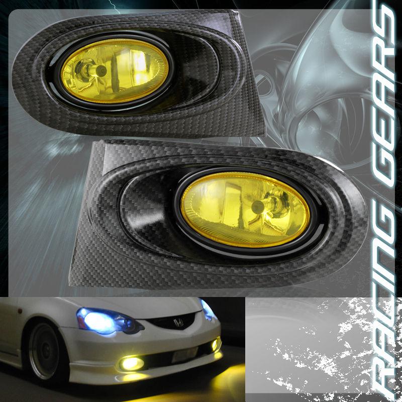 2002-2004 acura rsx painted carbon fiber yellow lens front bumper fog light lamp