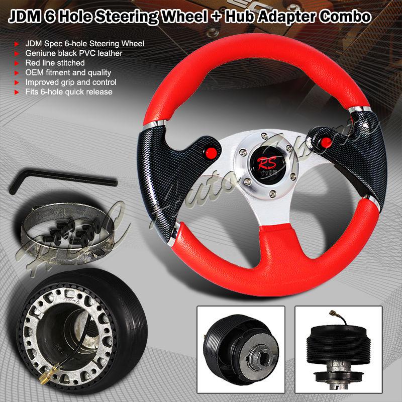 320mm red pvc leather dual red nos button 6-hole steering wheel+nissan hub