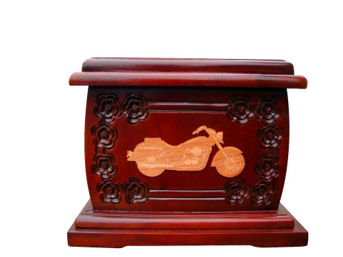 Adult funeral cremation urn mahogany wood urn biker motorcycle cherry wood inlay