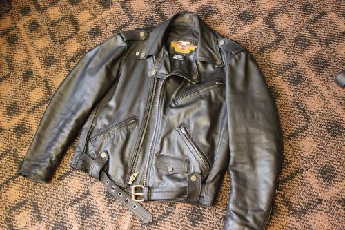 Harley davidson shovelhead black leather motorcycle biker jacket medium m