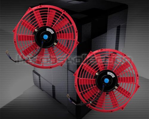 2 x 7&#034; universal 12v push/pull slim electric radiator engine cooling fan red