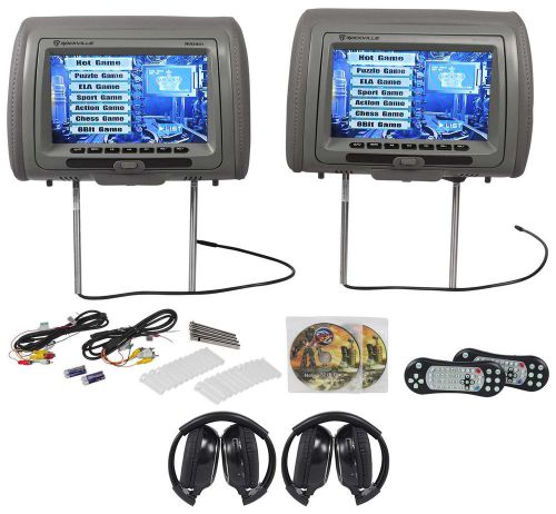 Rockville rvd951-gr 9” grey dual dvd/hdmi car headrest monitors+2 headphones