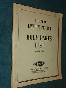 1939 lincoln / zephyr body parts catalog / original parts book!!
