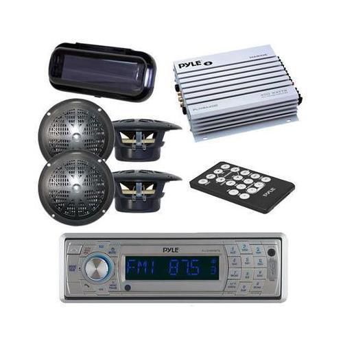 Pyle silver marine cd usb stereo &amp; wireless bluetooth 4 speakers /400w amp cover