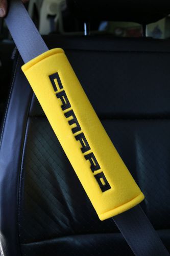 Licensed chevrolet camaro 5th gen yellow w black seat belt shoulder pad pair
