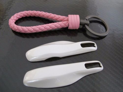 Pink pu key chain + 2pcs pwhite remote fob cover key case trim for porsche macan