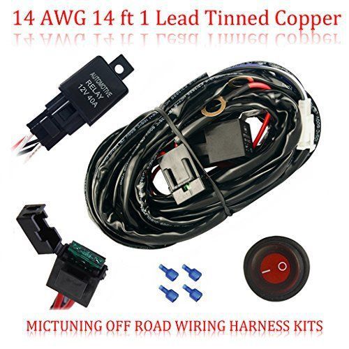 Mictuning universal 4 awg 14 ft copper led light bar wiring harness 40amp fuse