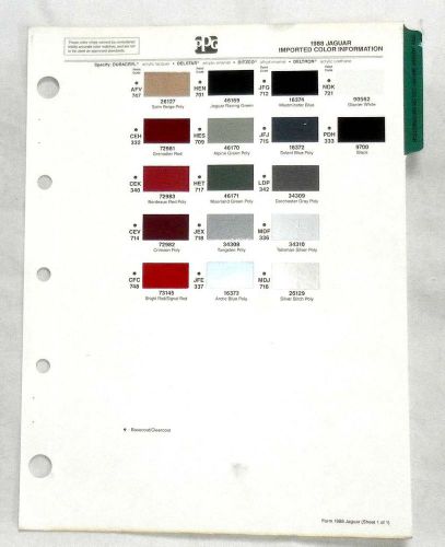 1988 jaguar ppg  color paint chip chart all models  original