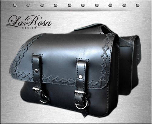 Larosa black leather harley sportster laced left &amp; right throw over saddlebags