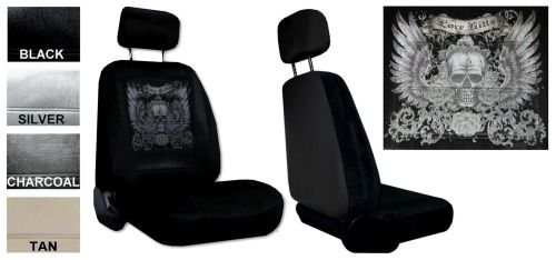 Love kills winged skull 2 low back bucket car truck suv new seat covers pp 3a