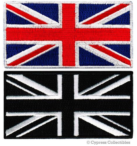 Two uk biker patches embroidered iron-on regular and black british england flags