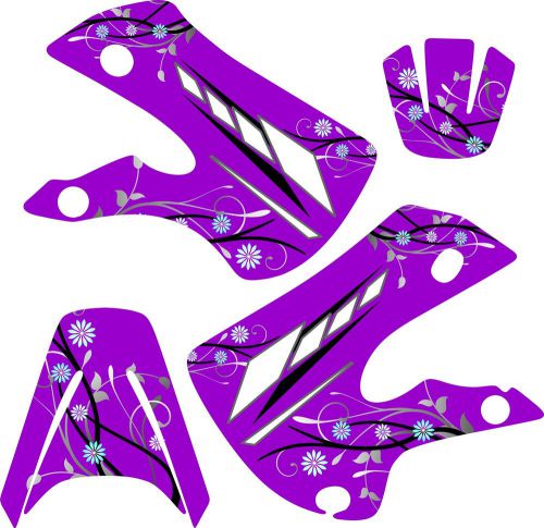 Girls kawasaki klx 110 graphics decal sticker kit klx110 purple flower 2002-2009