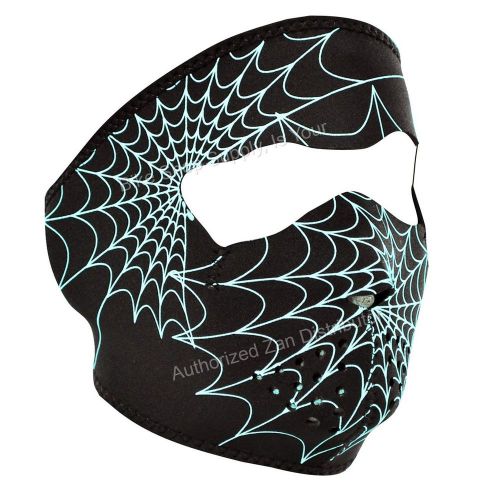 Zan headgear wnfm057g, neoprene full mask, glow in the dark, rev blk, spider web