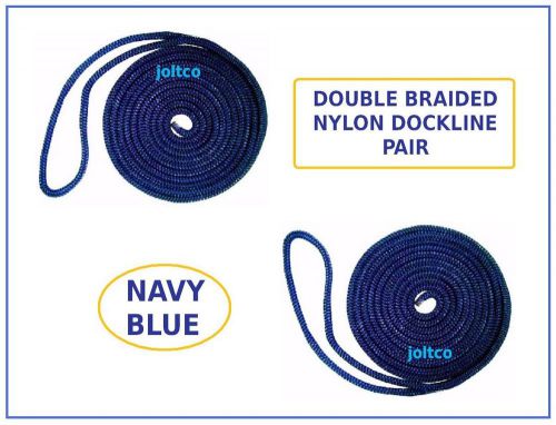 Pair of 3/8&#034; x 15&#039; premium nylon double braided dock lines - navy